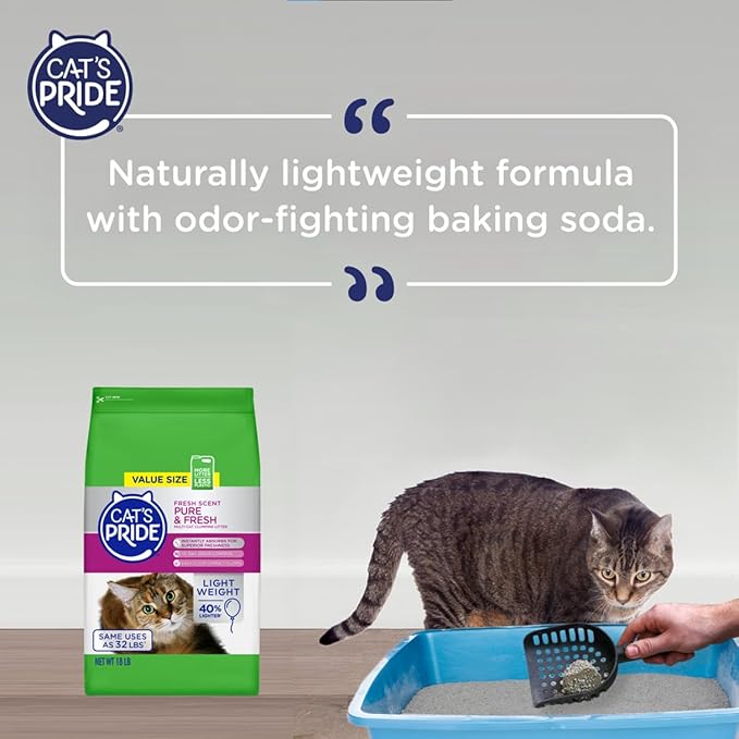 Cat's Pride Premium Lightweight Clumping Litter: Pure & Fresh - Up to 10 Days of Powerful Odor Control - Multi-Cat, Scented, 18 Pounds