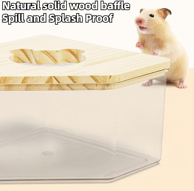 Hamster Sand Bath Box Container, Small Pet Sandbox Lid Design Wooden Sandbox Dust Bath, Transparent Bathroom & Digging Box Acrylic Syrian Hamster Litter Box Small Animal Accessories (D Large)