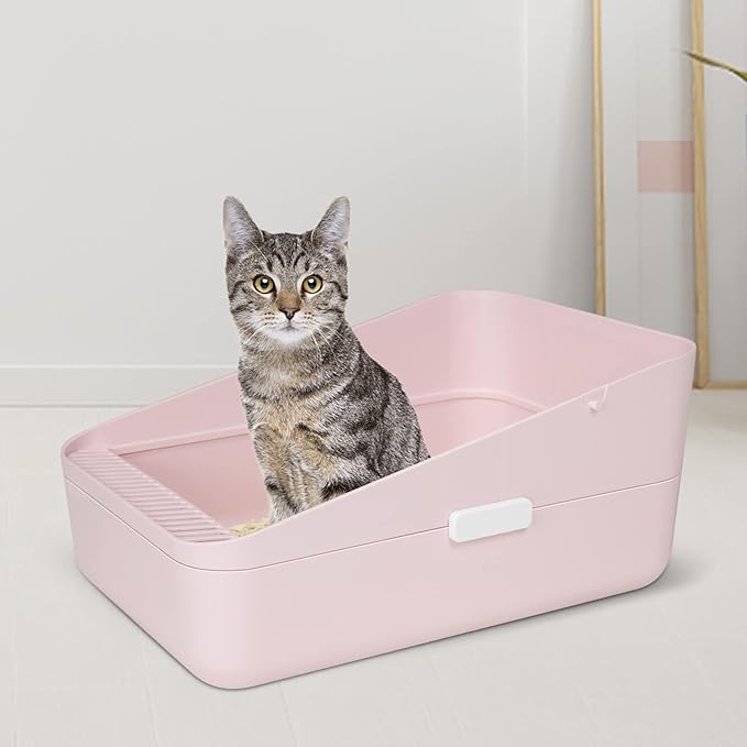 Sfozstra Cats Litter Box Low: Pink Small for Kittens up to 8 lbs, Anti Tracking Design Space Saving for Apartments