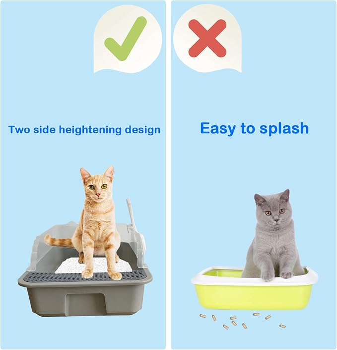 Open Cat Litter Box with High Side,Anti-Splashing Cats Litters Pan,Kitten Toilet with Litter Sifting Scoop,Semi-Enclosed Removable Kittens Litter for Boxes Easy to Clean No Odor