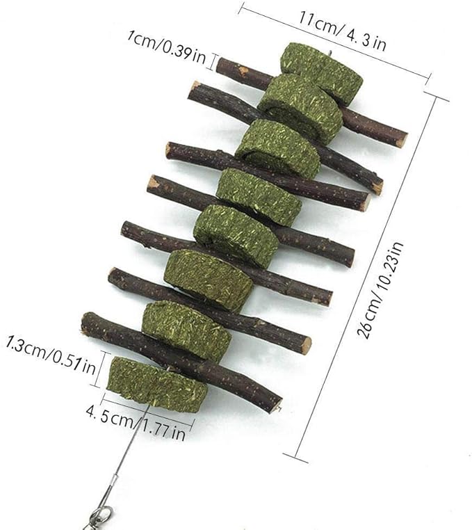 Bunny Chew Toys for Teeth, 2 PCS Organic Apple Wood Molar Sticks with Timothy Hay Circles for Bunny Chinchilla Guinea Pig Hamsters Holland Lop Prairie Dogs Squirrels, Improves Dental Health