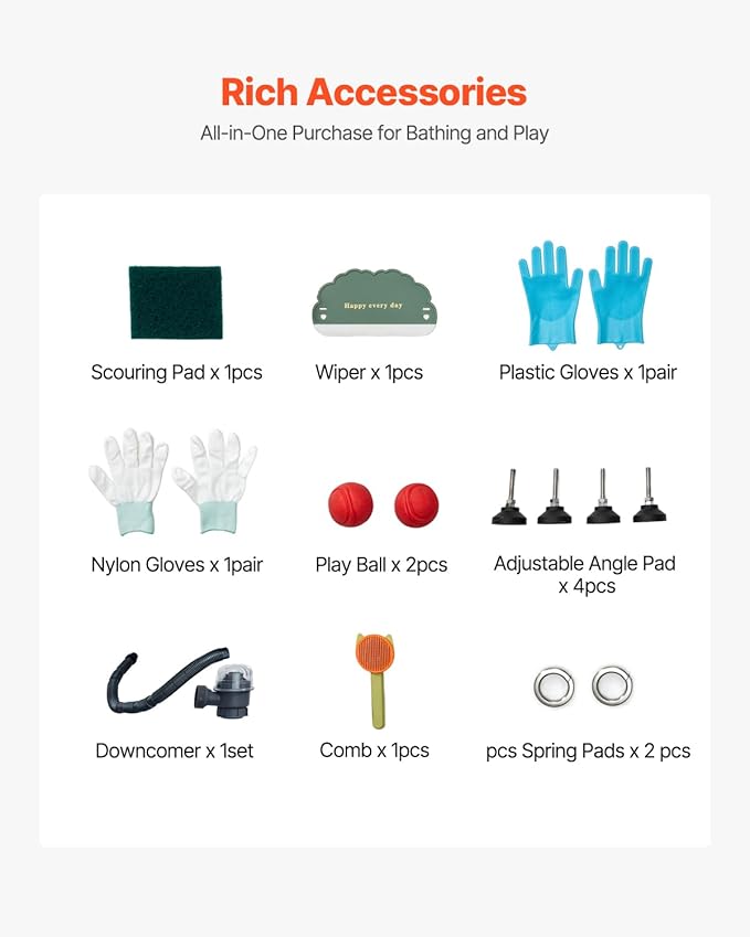 VEVOR Stainless Steel Dog Washing Station, 34 inch Pet Grooming Tub w/Faucet & Showerhead & Soap Holder & Play Balls Simple Dog Bathtub for Multiple Pets, Home Washing Sink