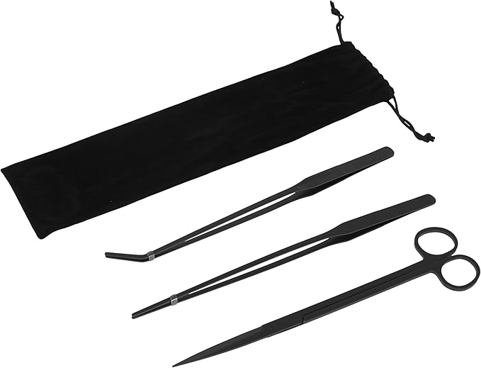 Mandala Crafts Black Stainless Steel Aquascaping Tools Kit – Aquarium Plant Tools with Tweezers and Scissors for Fish Tanks, Hospital Tanks, Goldfish Bowls, Aquariums, and Terrariums