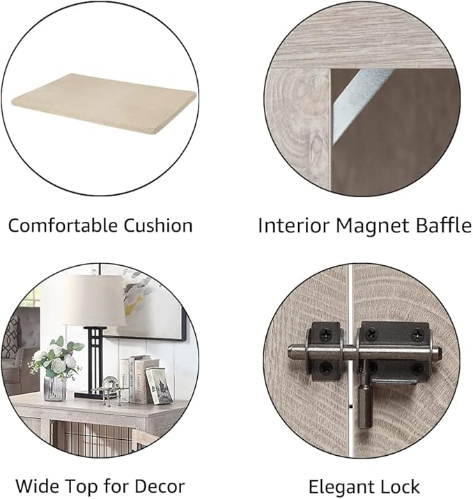 unipaws 41 Inch Furniture Style Dog Crate for Medium Large Dogs, Indoor Aesthetic Dog Stuff Kennel, Modern Wood Wire Cage, Pretty Cute End Side Table Nightstand, Weathered Grey