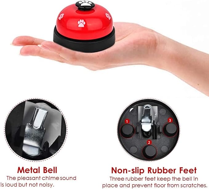 SlowTon Dog Doorbells, 2 Pack Metal Bell Dog Training with Non Skid Rubber Bottoms Dog Door Bell for Potty Training Clear Ring Pet Tool Communication Device for Small Dogs Cats (Red+White)