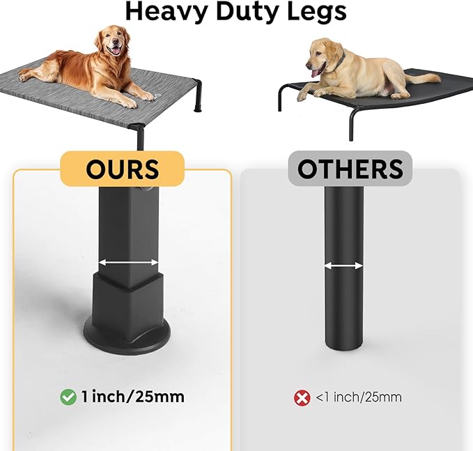 Veehoo Heavy Duty Elevated Dog Bed - Raised Dog Cot with Washable & Breathable Teslin Mesh, Non-Slip Silicon Feet, Cooling, Indoor/Outdoor, 47" x 29", Black Silver