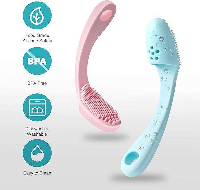 Coomazy Dog Finger Toothbrush, Dog Tooth Brushing Kit with Food Grade Silicone, Easily Clean Teeth Dirt, Suitable for Medium and Large Dogs, 2-Packs, Blue+Pink