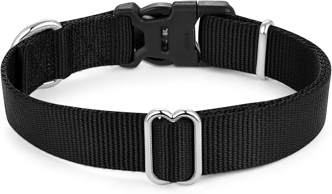 Mikivery Nylon Dog Collar with Quick Release Buckle Soft Adjustable Sturdy for Small Medium Large Dogs Black,M