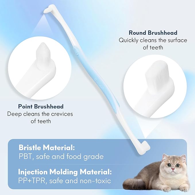 2 Pcs Dual-Sided Cat Toothbrush with Micro Brush Head, Ultra Soft Nano Bristles Pet Toothbrush Kit, Kitten/Puppy Toothbrushes, Fit into Cats/Small Dogs Mouth, Avoid Bleeding Gums