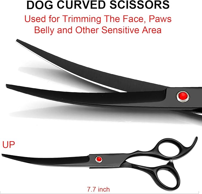 Professional Dog Grooming Scissors Kit Black 6 in 1, Dog Shears for Grooming 6CR Premium Stainless Steel Grooming Scissors Kit for Dogs Cat Pet