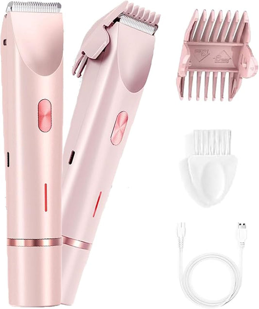 Bikini Trimmer for Women 2025 Upgrade Dual Head Shaver Women Ceramic Blades 2-in-1 Women's Body Shaver Electric Razor 90min Cordless Runtime Waterproof Travel Grooming Kit (Pink)