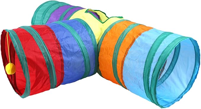 32Pcs Cat Toys Kitten Interactive Pet Toys Assortments, Foldable Rainbow Tunnel, Teaser Wand Fluffy Mouse Crinkle Balls Bell Play for Puppy Kitty (3 way)