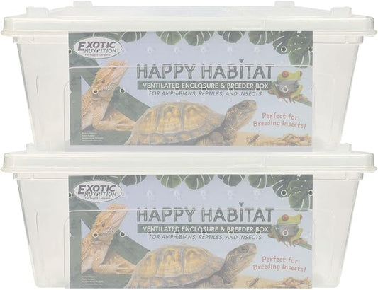 Happy Habitat (Medium - 2 Pack)- Ventilated Enclosure & Breeder Box - for Live Feeder Insects, Reptiles, Amphibians & Other Small Pets - Durable Plastic Portable Terrarium