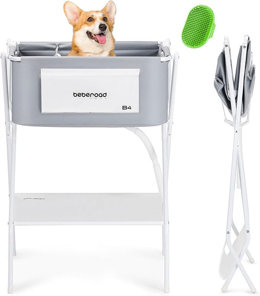 B4 Dog Bathtub Dog Washing Station with Scrubber for Small Medium Dogs Cats, Foldable Dog Tub for Bathing and Grooming, Portable Collapsible Dog Shower Tub, Indoor and Outdoor