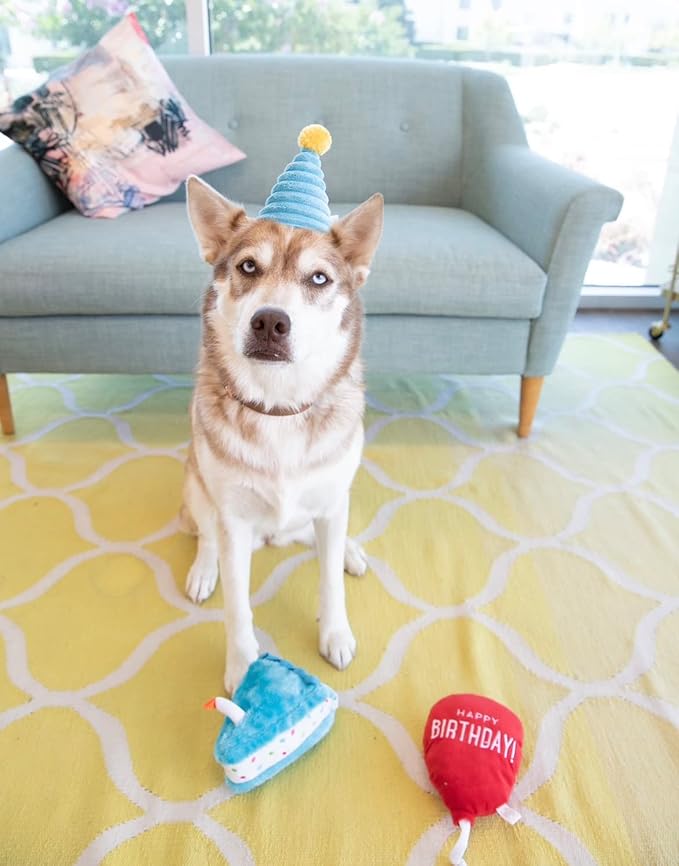 ZippyPaws Birthday Box - Dog Squeaky Toys to Keep Them Busy, Funny Food Plush for Small, Medium, & Large Dogs, Cute Stuffed Puppy Toy & Hat, Pet Products, Gift for Dogs of All Breeds - 3-Pack