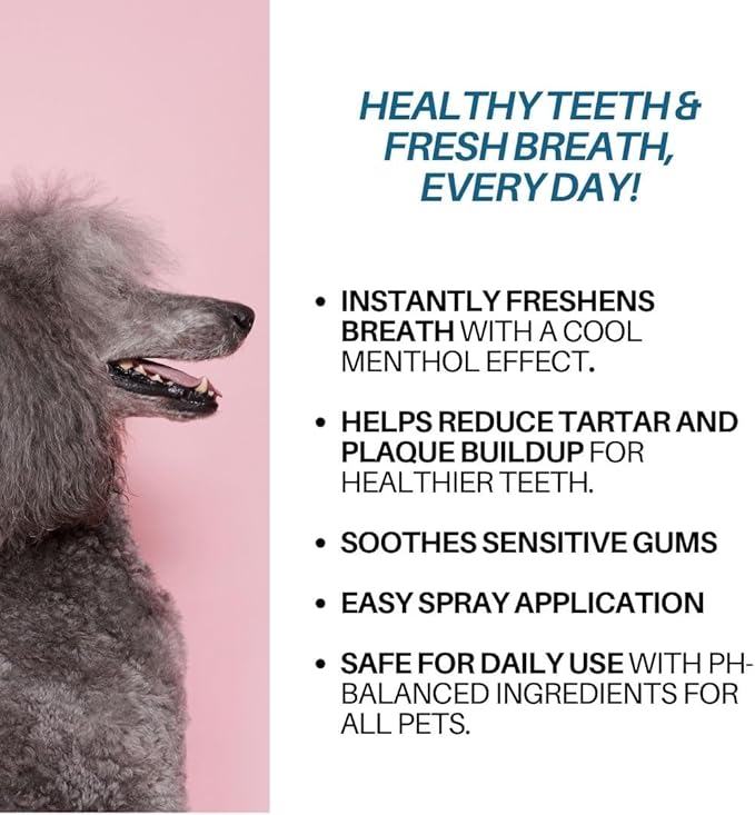 Dog Breath Freshener, 8 oz - Fights Plaque, Tartar & Bad Breath - Gentle Gum Care & pH Balance - Dog Dental Care for Cat and Dog - No-Brush Solution