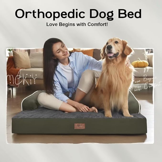 Large Dog Bed Orthopedic Washable - XXL Large Big Dogs - Waterproof with Removable Cover - Memory Foam - Beds Bolster Pet - Dogs Couch Sofa Bed - Dark Green Dog Beds