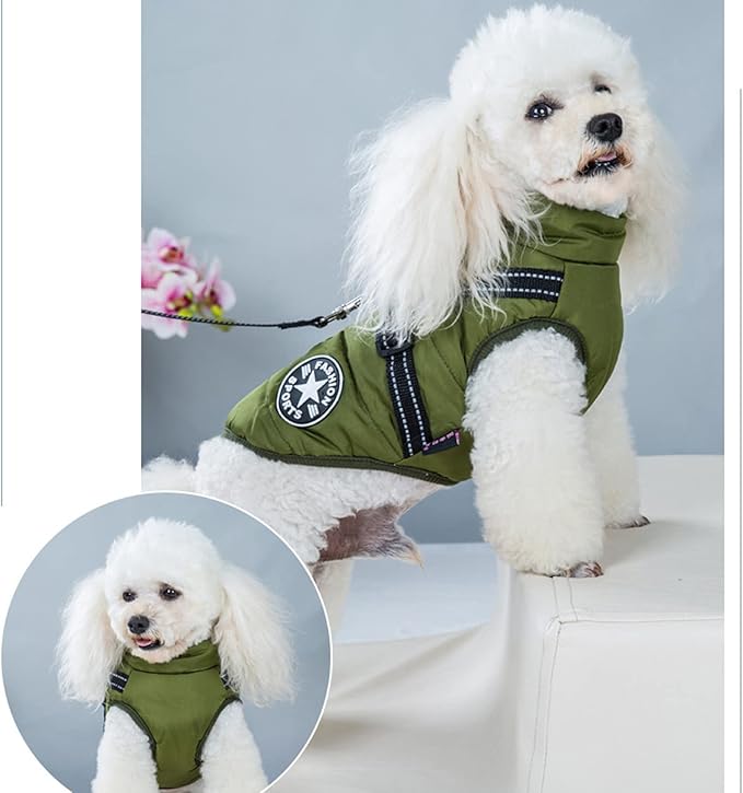 HDKUW Small Dog Jacket, Harness Winter Warm Vest Jacket Waterproof Cotton Costume for Puppy Small Dogs (XL, Green)
