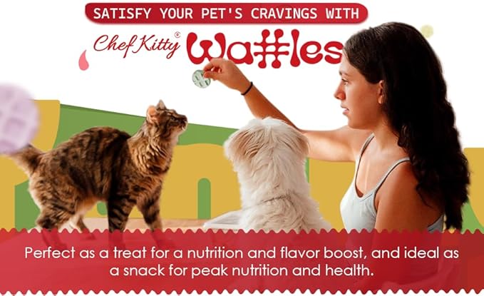 Freeze Dried Chicken Cat & Dog Waffle Treats - Made with Human Grade Chicken Breast & Liver - 5 Natural Flavors - Healthy, Tasty, Dry Food for Indoor Cats, Dogs - Inspected & Tested in USA