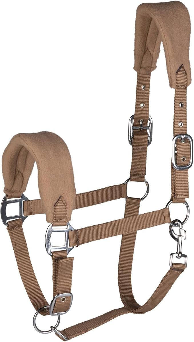 HORZE Kiel Adjustable Horse Halter with Fleece Padding - Tan - Pony