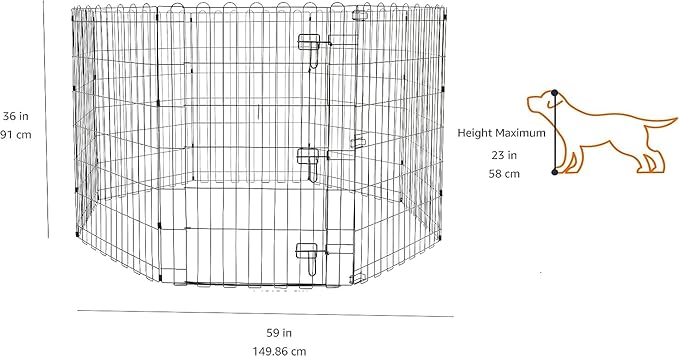 Amazon Basics Foldable Octagonal Metal Exercise Dog Playpen - Indoor/Outdoor, Single Door, Medium (8 Panels, 24 x 36), Easy to assemble and store, 36" - Medium, Black
