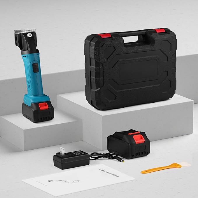 Cordless Electric Professional Horse Clippers,Horse Clippers with 2 PCS Rechargeable Lithium Battery,6 Speeds Heavy Duty Animal Grooming Clippers for Thick Coat