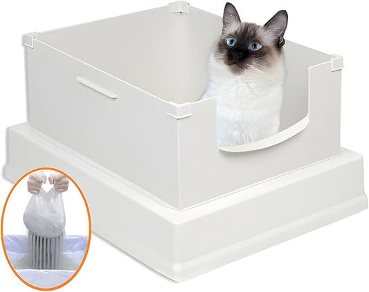 V2 Deluxe Cat Litter Box Starter Kit, Includes 56ct Disposable Standard Sifting Liners, White