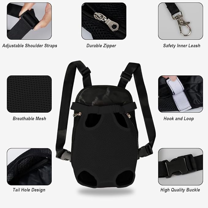 FEimaX Dog Carrier Backpack Pet Legs Out Front Cat Travel Bag, Adjustable Puppy Backpacks Carriers Hands-Free for Small Medium Dogs Cats Hiking Traveling Camping Daily Walking (Medium, Black)