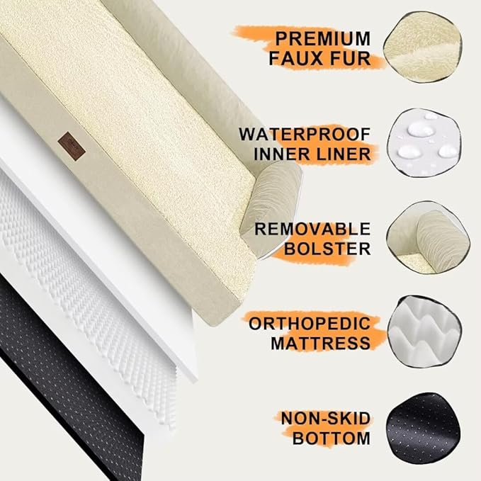 Large Dog Bed Orthopedic Washable: Extra XL XLarge Big Dog Bed with Washable Bolster & Memory Foam Couch Sofa - Waterproof with Removable Cover - Beige