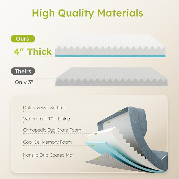 XXL Dog Bed for Extra Large Dogs, Giant Orthopedic Dog Beds with Cooling Gel Memory Foam, Waterproof Pet Bed with Removable Washable Cover, 53" Pet Sofa Bed Velvet with Bone Toy, Dark Gray