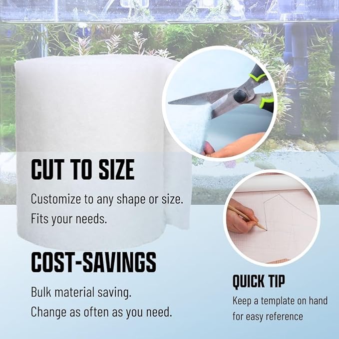 Premium Aquarium Filter Media Pad - Cut-to-Fit Roll, Fresh and Saltwater Safe, Blue & Dye-Free Options, Made in USA (Dye Free, 12"x144" (12 ft) x 0.75")