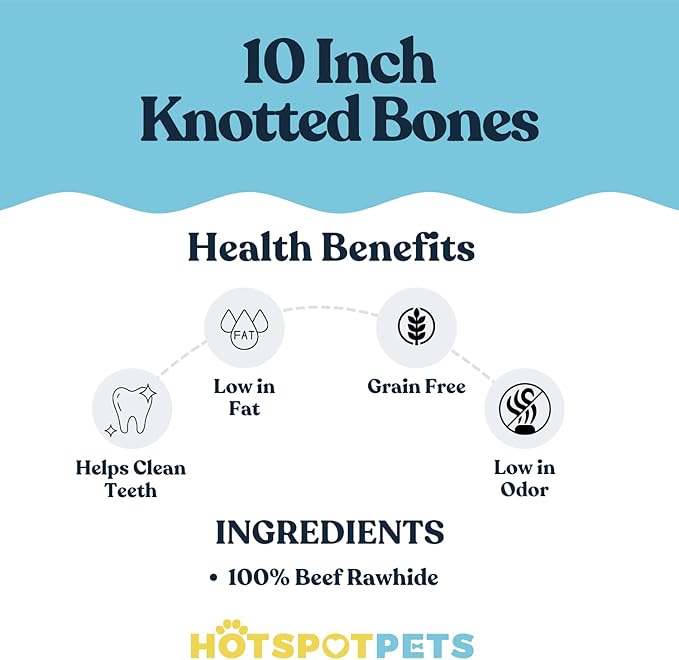 hotspot pets 10 Inch Large Rawhide Dog Bones - Made from Grass Fed Cows - Long Lasting Chews Great for Dental & Oral Care - Bones for Aggressive Chewers & Large Dogs (10 Inch - 2 Count)