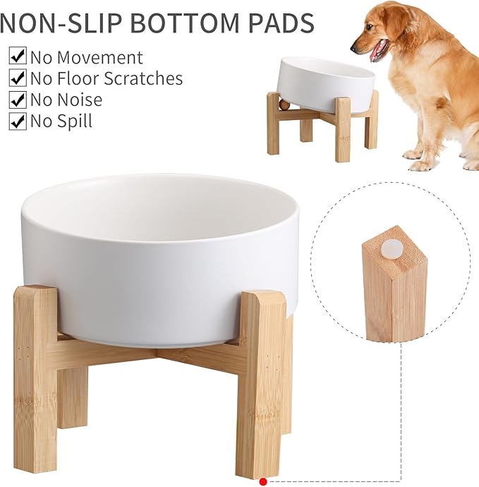 White Elevated/Raised 15°Tilted Anti Slip Ceramic Dog Bowl for Small/Medium Breeds,Slanted Bulldog Big Face Pet Food Water Feeding Dish with Stand for Cats and Dogs (3.6 Cups/28 OZ)