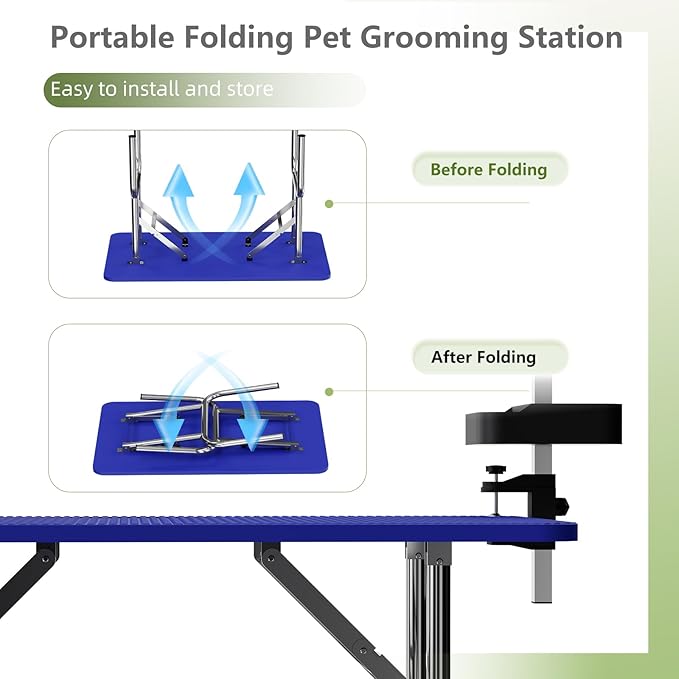 VFK 47'' Large Dog Grooming Table Stainless Steel Foldable Grooming Table for Dogs at Home Adjustable Height Arms Pet Station with Nooses, Mesh Tray, Tool Organizer