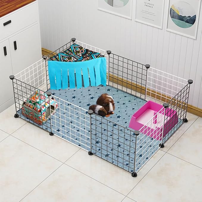 RIOUSSI Guinea Pig Hideout Hideaway Corner Fleece Toys Cage Accessories with Reversible Sides, Geo/Gray+Blue, 2 Pack