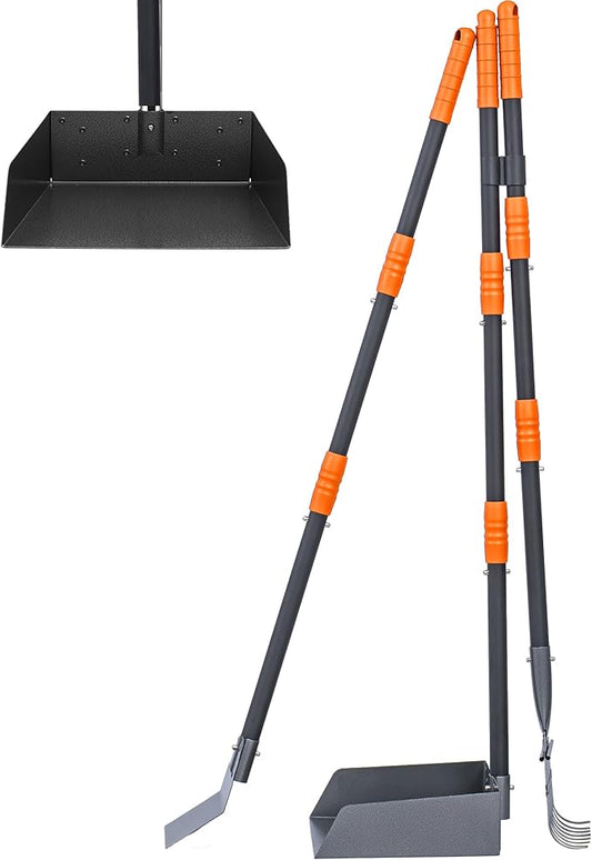 Niubya Pooper Scooper for Dogs, Metal Poop Scooper Tray Spade and Rake Set, Poop Scoop with Adjustable Long Handle, Dog Pooper Scooper for Pet Waste Removal
