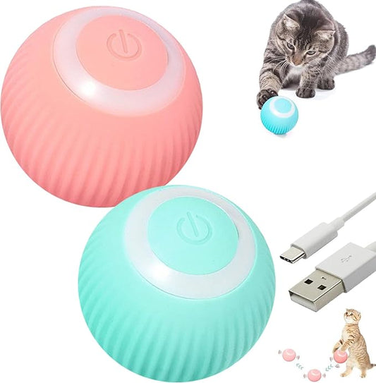 Power Ball 2.0 Interactive Cat Toy, Smart Automatic Rolling Ball for Indoor Cats, USB Charging (Pink & Blue)