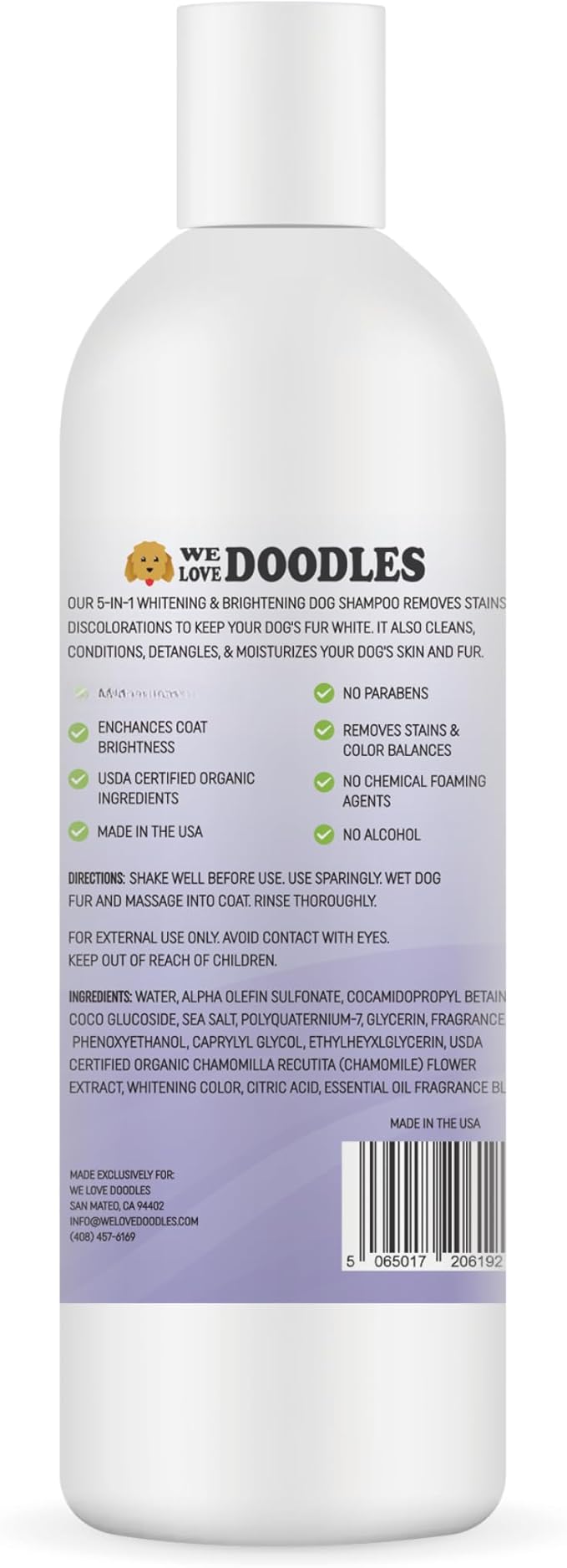 Whitening Dog Shampoo | Made in USA | Brightening Dogs Fur | White & Bright Hair | Removes Stains & Discoloration [We Love Doodles]
