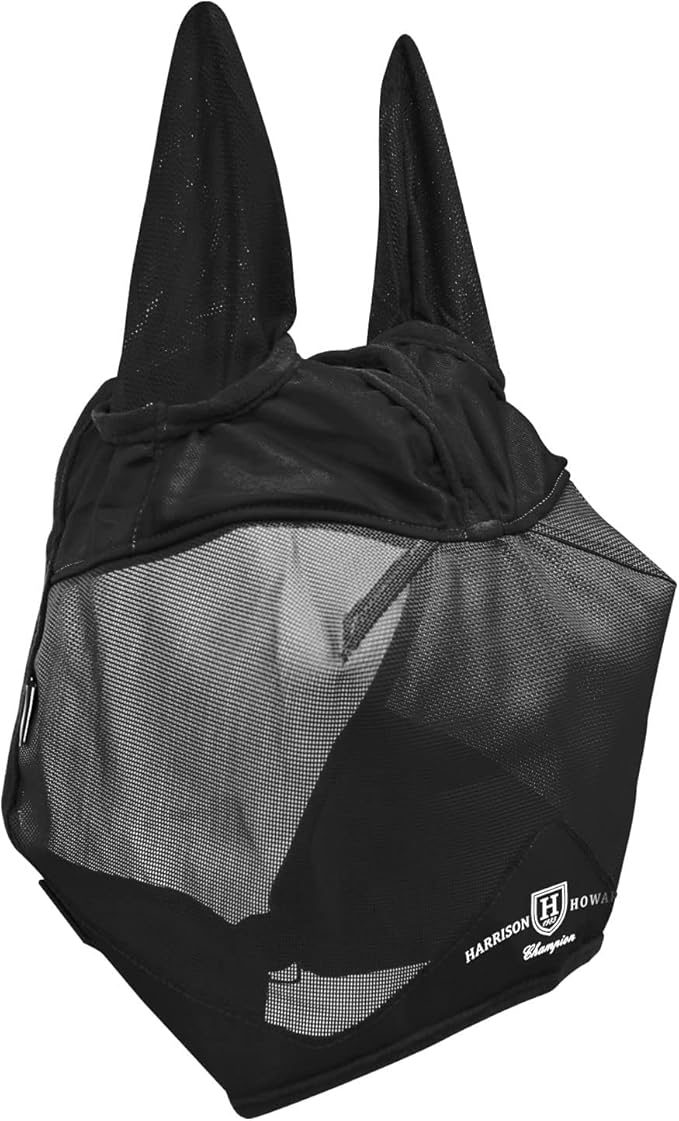 Harrison Howard UV-proof Multi-Function Fabrics Thick Fleece Padding Horse Fly Mask Half Face with Ears Black Warmblood Extra Large