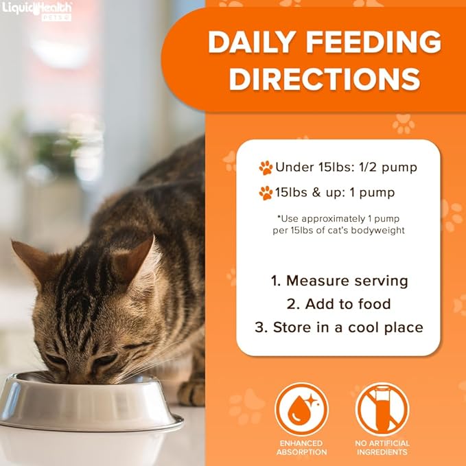 Liquid Health Pets Wild Caught Omega 3 Fish Oil for Cats - Liquid Omega 3 Supplement for Cats with EPA+DPA+DHA - Reduce Itching, Support Joint, Immunity, Brain, Heart Health - Made in The USA (8 oz)