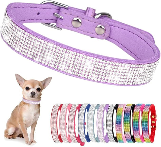 Rhinestone Dog Collar for Small Dogs, Bling Diamond Fancy Crystal Glitter Pretty Jewel Pet Puppy Collars for XXS XS Small Medium Large Breed Girl Dogs Female Cats Kitten, Purple XXSmall