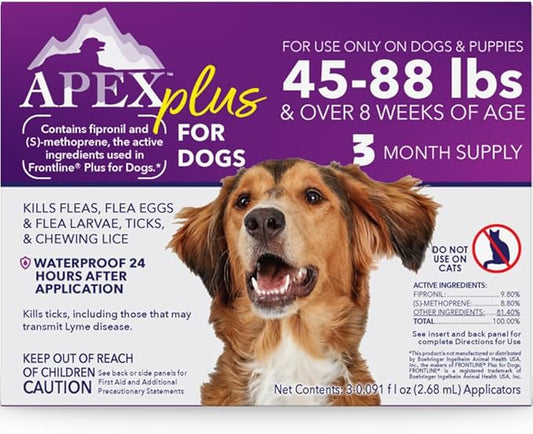 Apex Plus Flea and Tick Prevention for Dogs | Large (45-88 lbs) | 3-Month Supply | Dog Flea and Tick Treatment | 24-Hour Activation, Waterproof, 30-Day Protection
