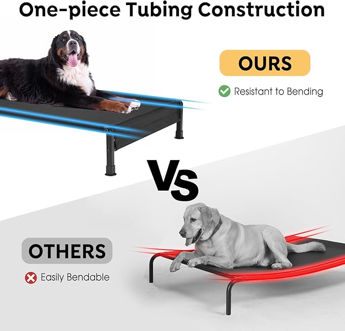Veehoo Cooling Outdoor Dog Bed, Heavy Duty Elevated Pet Bed with Washable & Breathable Teslin Mesh, Non-Slip Silicon Feet, Dog Cot Bed with Support Hem, 41" x 27", Black, CWC2433