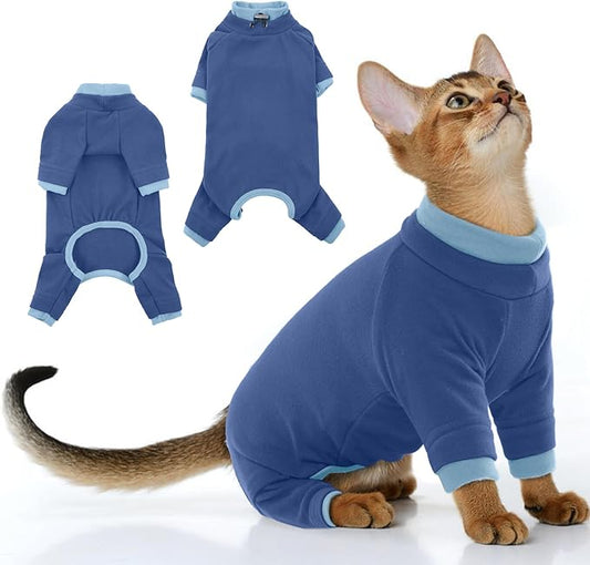 PUMYPOREITY Cat Hair Sticky Sweater, Recovery Suit - Breathable & Lightweight for Post-Surgery Protection, Cat Onsie Prevents Licking Wounds, Blue, XL