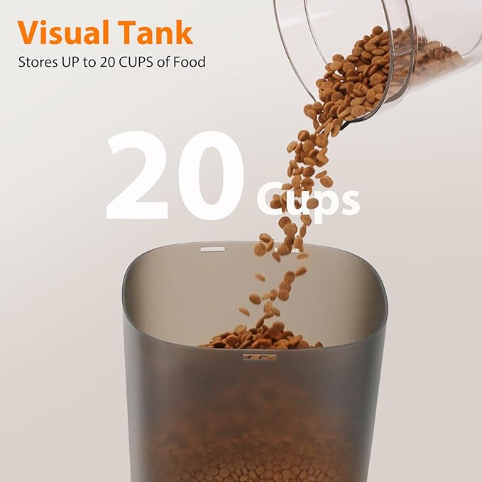 Automatic Cat Feeder and Water Fountain, 5L/20 Cups Timed Cat Dry Food Dispenser, 10s Meal Call, 20 Portions 6 Meals Per Day, 2L Cats Fountains for Drinking with Filter, Pet Feeder for Dog