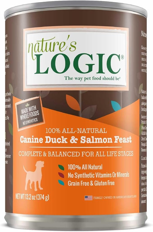 Nature's Logic Grain-Free Canned Dog Food - 95% Animal Proteins - 100% Natural Wet Dog Food Cans - No Common Allergens - All Life Stages - Ideal for Sensitive Dogs - Duck & Salmon (13.2 oz, 12 pack)