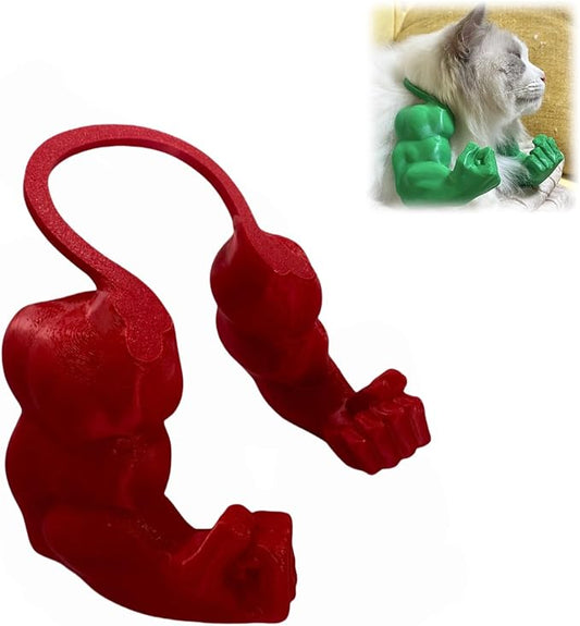 Funny Cat Muscle Arm, 3D Print Cat Neck Arm with Muscles, Funny Pet Prop Boom Arm, for Kitten Birthday Party Supplies(Red)