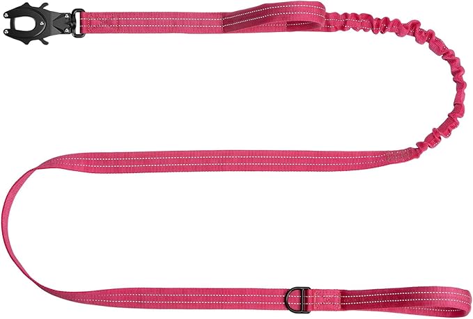 ICEFANG Tactical Dog Leash,K9 Training Walking Bungee Lead with 2 Control Handle,Heavy Duty Quick Release Metal Clasp,for Medium Large Breed (Reflective Pink, 6 FT)
