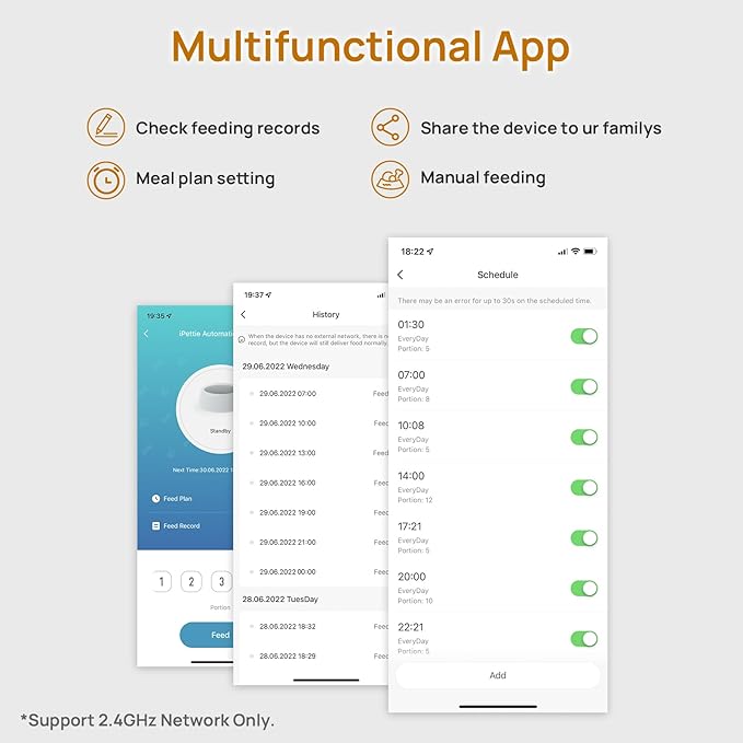 iPettie Automatic WiFi Pet Feeder for 2 Pets, 5L Capacity, 1-10 Meals Per Day, Adjustable Bowl Height, Smart Dog Cat Feeder with 2 Stainless Steel Bowls, 2.4G WiFi App Control for Cats and Small Dogs