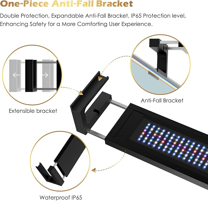 GLOWRIUM Saltwater Aquarium Light, Smart Reef Coral Fish Tank Light with Bluetooth + WiFi Dual Control App, DIY Spectrum, Brightness Adjustable, Anti-Drop, Real Time Water Temperature Sensor(36-48 in)